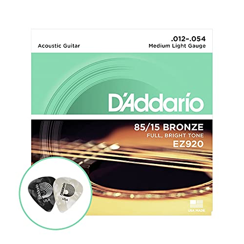 YEEN for DAddario Bronze EZ920 012-.054 Medium Light Gauge 85/15 Full, Bright Tone Acoustic Guitar Strings set with FREE Two Pl