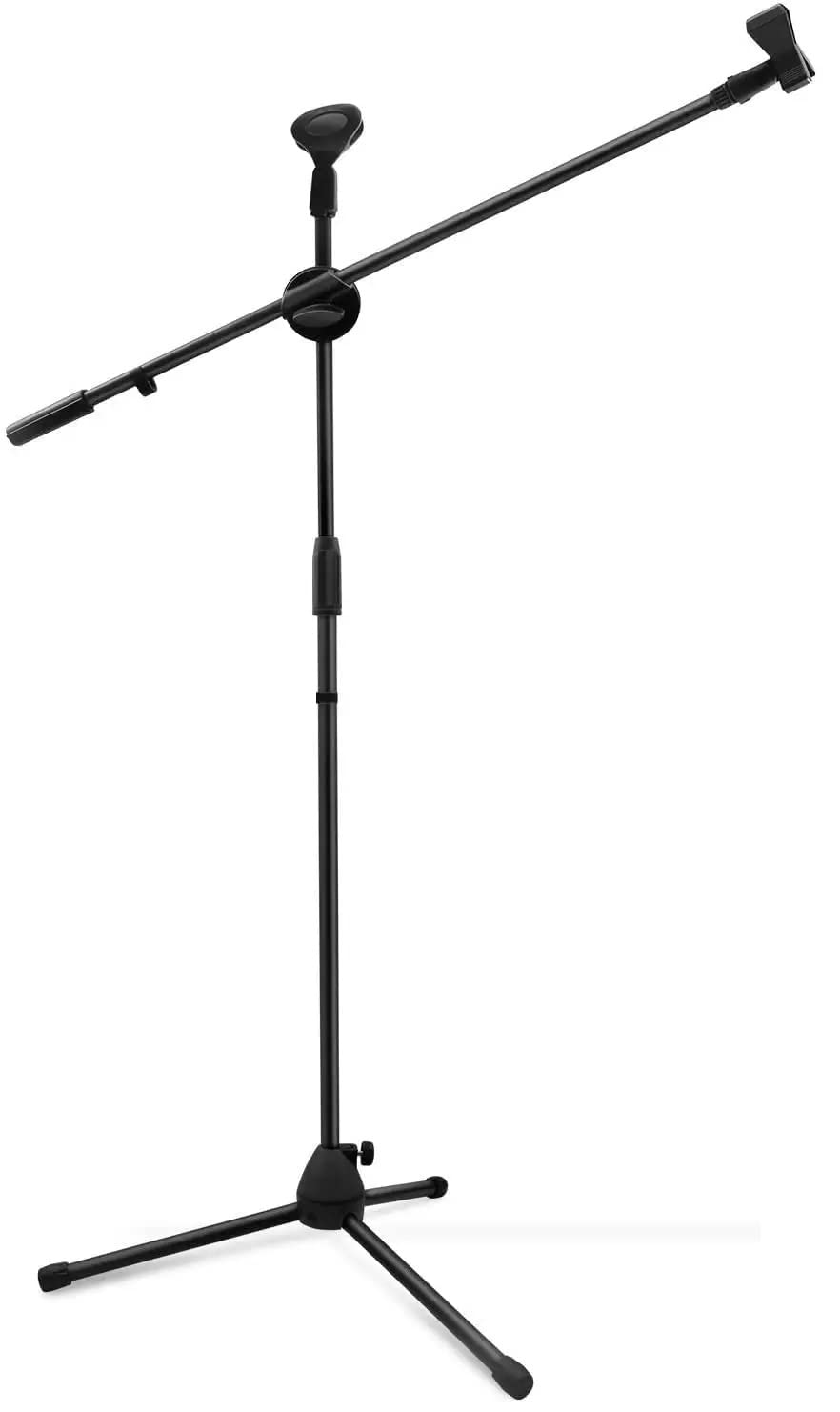 Powerpak MS-1001 3 Leg Boom Dual Microphone Stand with Dual Mic Clip Holders | for Studio Recording, Speech, Stage,Outdoor Activ
