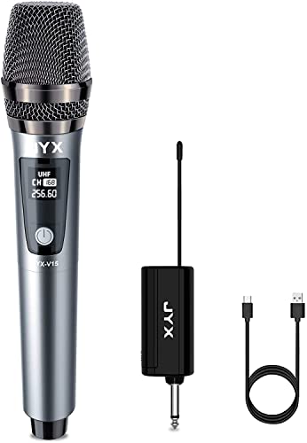 Jyx Wireless Microphone, Professional Uhf Metal Handheld Dynamic Mic System With Rechargeable Receiver 1/4''(6.35Mm) Plug, For A