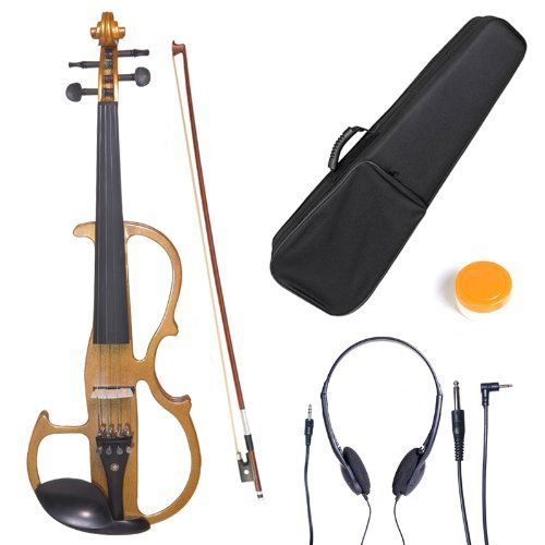 Cecilio Silent Electric Solid Wood Violin with Ebony Fittings, Electric Violin Kit (Cut Out - Maple Varnish)