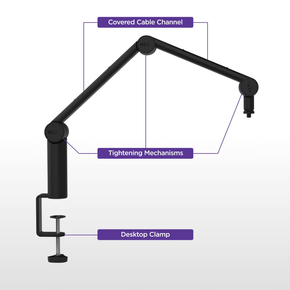 NZXT Boom Arm Mini - AP-BOOMS-B1 - Small Microphone Boom Arm for Streaming, Content Creation, Podcasting & Recording - Smooth &