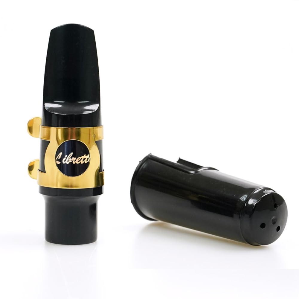 Libretto Alto Saxophone Mouthpiece Kit, Giftable Standard Mouthpiece Set: ABS Mouthpiece, Plastic Cap, Gold Lacquered Ligature. 