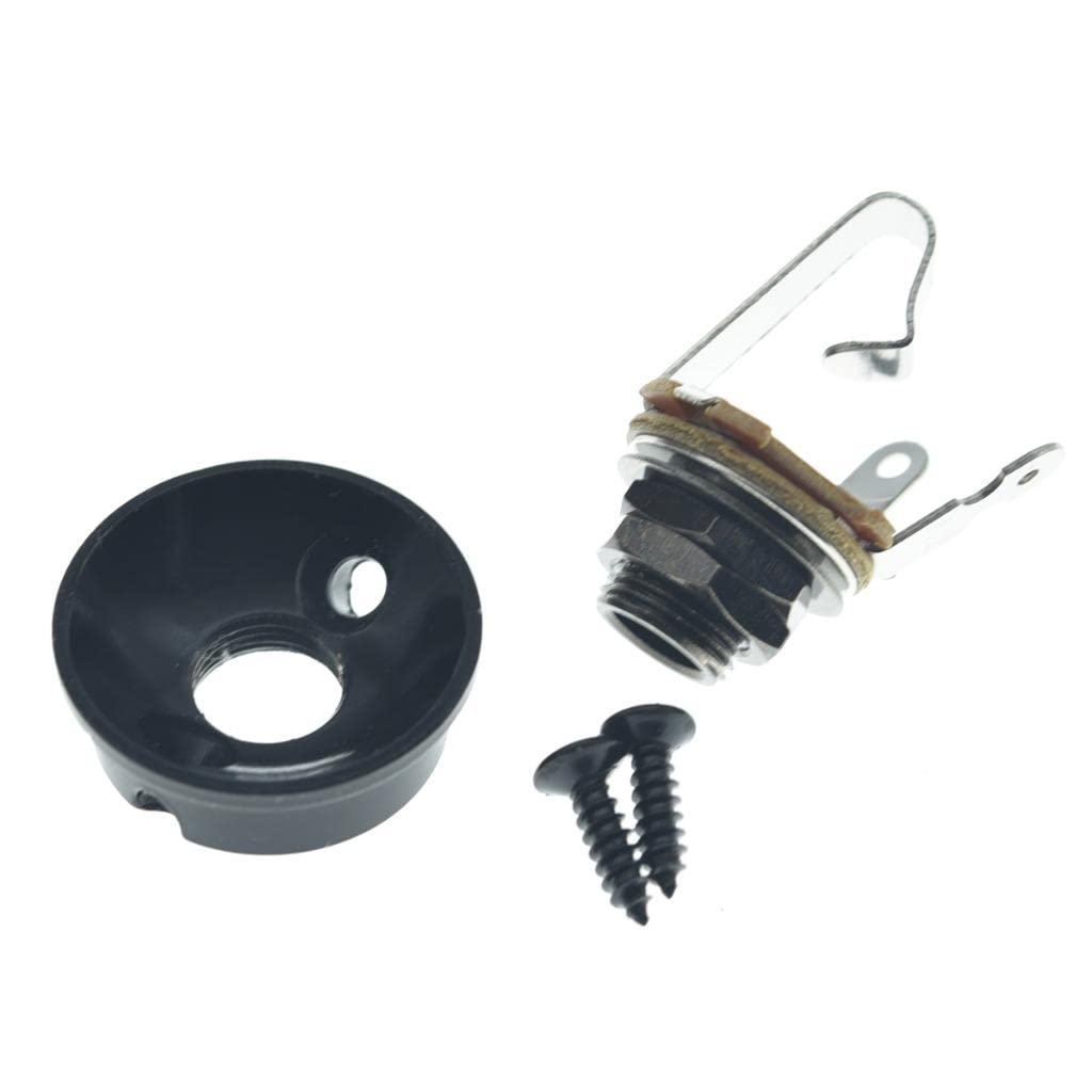 KAISH Black Brass Metric Electric Guitar Jackplate Electrosocket Jack Plate with Brass Output Mono Jack and Screws for TL/Tele S
