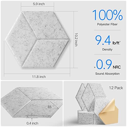 Dailycooper 12 Pack Self-adhesive Acoustic Panels 12'' X 10'' X 0.4'' - Sound Proof Foam Panels with High Density,Stylish Y-Line