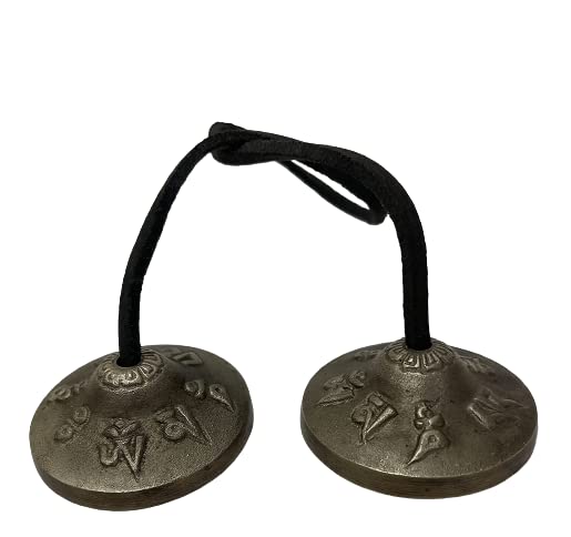NIM Bronze Handicraft Traditional Tingshak, Manjira & Hand Cymbal Sets With 8 Lucky Sign Highlighted Handmade Instrument For Bha