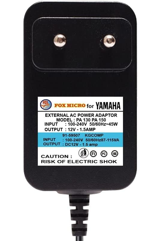 Fox Micro Universal 12V Keyboard Power Cord Ac Adapter For Psr, Ypg, Ypt, Dgx, Dd, Ez And P Digital Piano And Portable Keyboard 