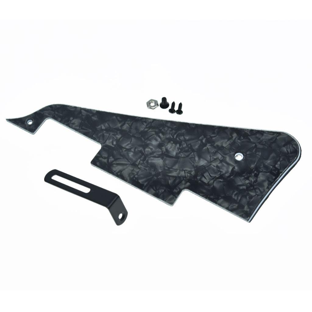KAISH Black Pearl LP Guitar Pickguard with Black Stainless Steel Bracket and Steel Mounting Screws for USA Les Paul