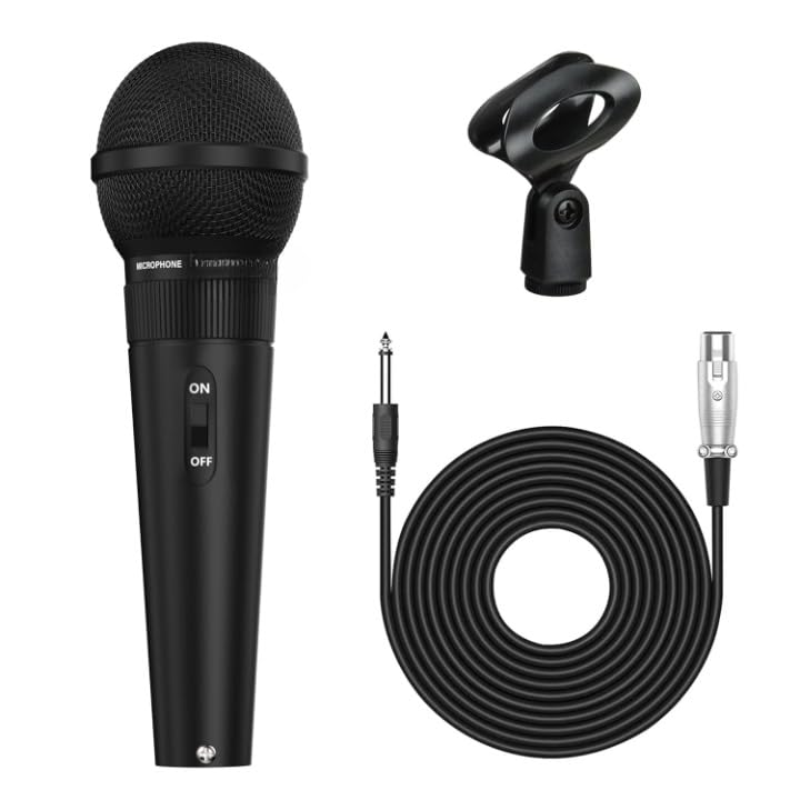 Nirvair Dynamic Microphone With Xlr Cable & Mic Holder, Handheld Vocal Mic With On/Off Switch, Includes Clip And 1/4 Inch Connec