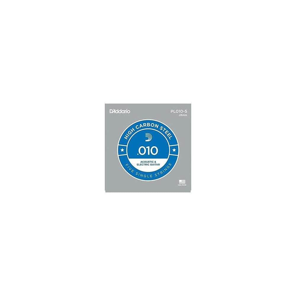 D'Addario Pl010-5 Plain Steel Guitar Single String, 010 5-Pack