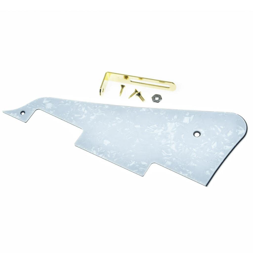 KAISH White Pearl LP Guitar Pickguard with Gold Stainless Steel Bracket and Steel Mounting Screws for USA Les Paul