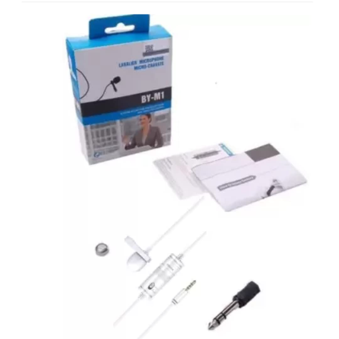 Boya ByM1 Auxiliary Omnidirectional Lavalier Condenser Microphone With 20ft Audio Cable (White) For Vlog, Video, Youtube For Sma