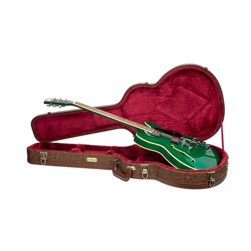 Crossrock Wooden Electric Guitar Case for 335 Style Semi-Hollow | Blossom Brown Faux Leather, Burgundy Velvet Interior, Lock - D