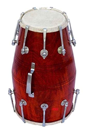 Ganpati Traders Handmade Mango Wood Dholak Beautyful Nut & Bold Fiting Shiny Brown Goat Skin On Both Side(Brown12)