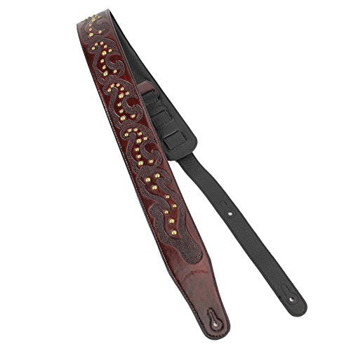 Walker & Williams GE-211 Antique Mahogany Brown Strap with Viking Tooling & Nailhead Studs