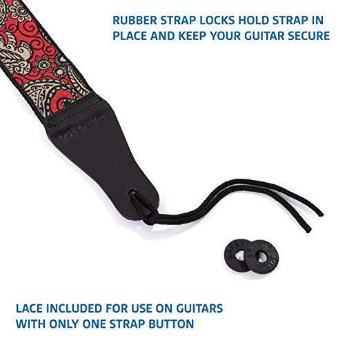 KLIQ Vintage Woven Guitar Strap for Acoustic and Electric Guitars + 2 Free Rubber Strap Locks, 2 Free Guitar Picks and 1 Free La