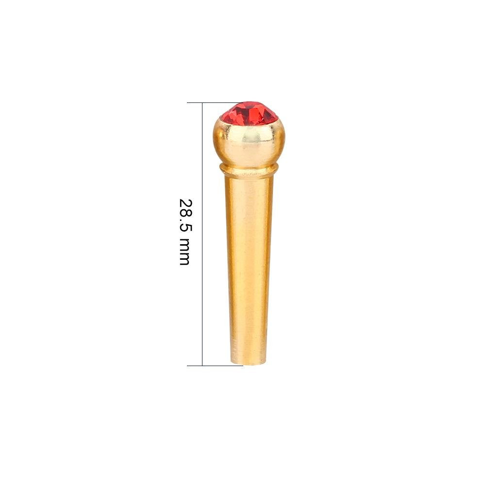 6Pcs Bridge Pin Copper Material Folk Acoustic Guitar Bridge Pin Peg Nail with Colorful Crystal Glass Dot(Red)