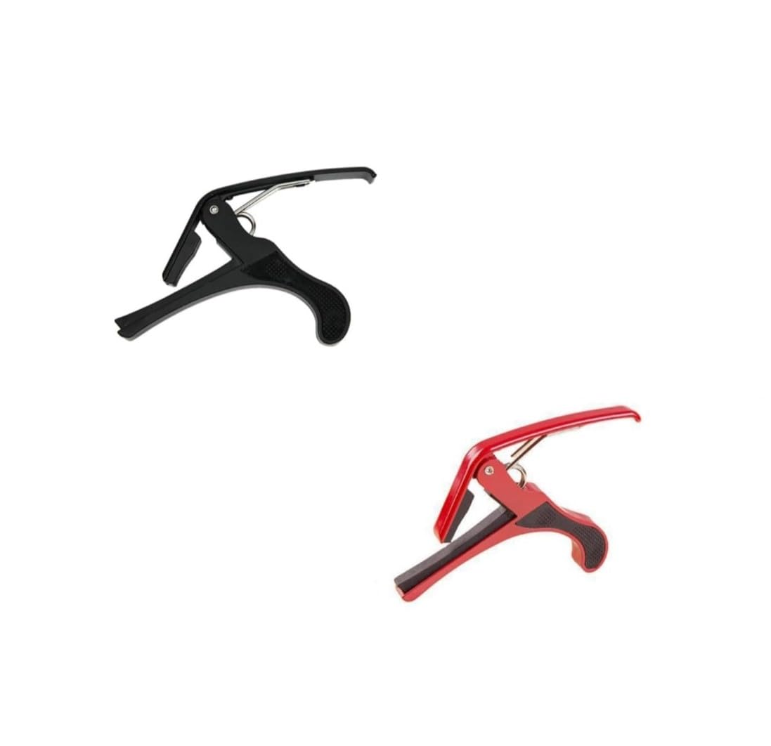 Inefable Guitar Metal Capo One Handed Quick Change For Ukulele, Electric & Acoustic Guitars (Black & Red - Pack Of 2)