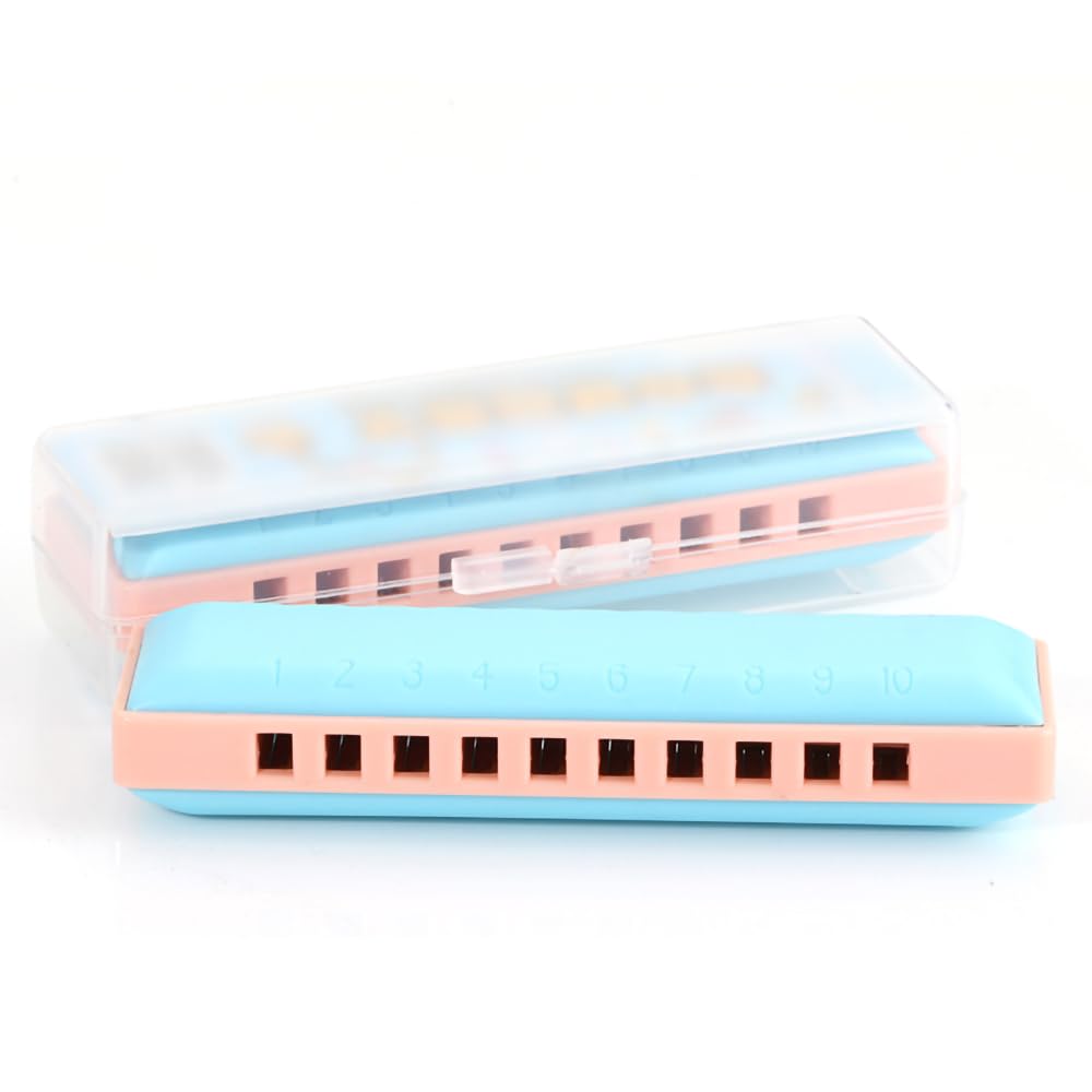 Yoksas Kids Harmonica Key Of C 10 Hole,Blue Plastic Harmonica Musical Instrument With Case For Adults Beginner Students Children