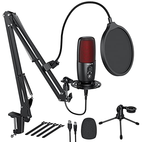 Tecurs Usb Microphone, Condenser Microphone Kit For Computer, Podcast Mic Set, Pc Condenser Mic With Boom Arm For Gaming,Streami