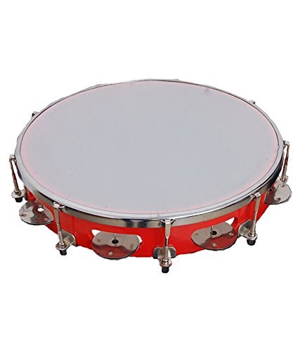 Sai Musicals Tambourine/Kanjira/Dafali Hand Percussion Musical Instrument Fibre Daffli - Red- 2 - With Head
