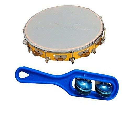 Sai Musicals Tambourine/Kanjira/Dafali Hand Percussion Musical Instrument Fibre Daffli - Yellow- Blue - With Head
