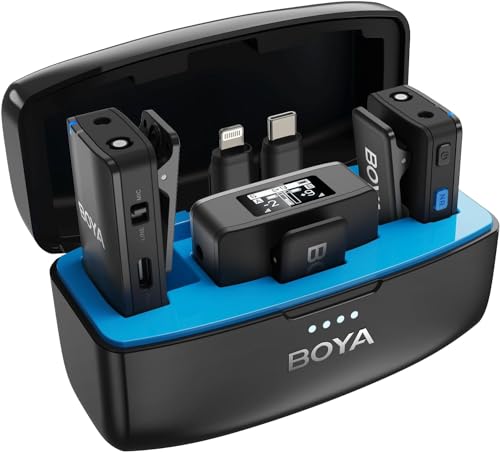 BOYAMIC Wireless Lavalier Mic with MFi Certified Lightning & USB-C, Onboard Recording, built-in 8GB memory, APP control, Active 