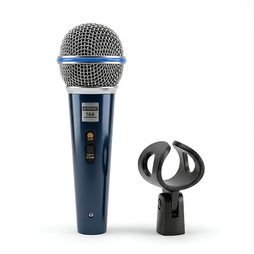 Dynamic Microphone 58A With Clip, Wired Handheld Mic, Blue Metal Body, On/Off Switch
