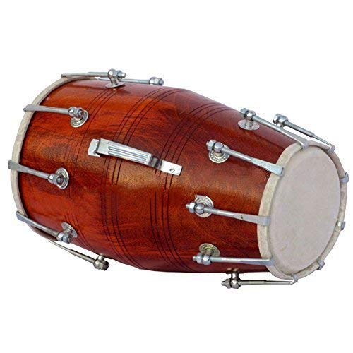 Ganpati Traders Handmade Mango Wood Dholak Beautyful Nut & Bold Fiting Shiny Brown Goat Skin On Both Side(Brown02)