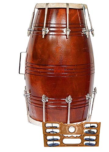 Gt Manufacture Wooden Nut & Bold Goat Skin Dholak With Khartak & Beautyfull Shiny Colour02(Brown)