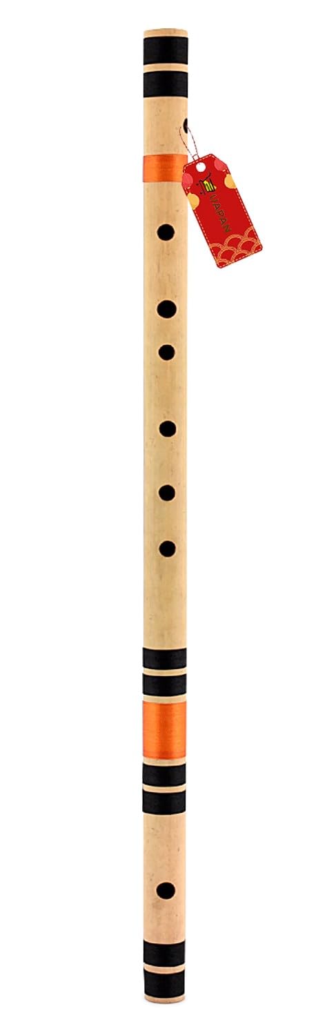 Uapan G Scale Sharp Medium Assam Bamboo Flute Musical Instrument Size 26 Inch Bansuri Right Handed