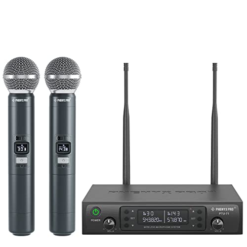 Wireless Microphone System, Phenyx Pro Dual Wireless Mics, W 2 Handheld Dynamic Microphones, 2X100 Adjustable Uhf Channels, Auto