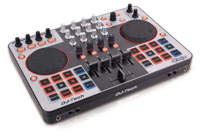 USB MIDI DJ controller w/ integrated soundcard, direct 4 deck control, & Virtual DJ LE software