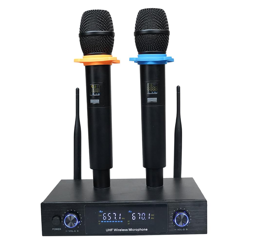 Kadence Kb02 Jamming Series Dual Channel Uhf Wireless Mic | 2 Handheld Mic With Anti-Roll Grips | 48 Preset Frequency Range | Se