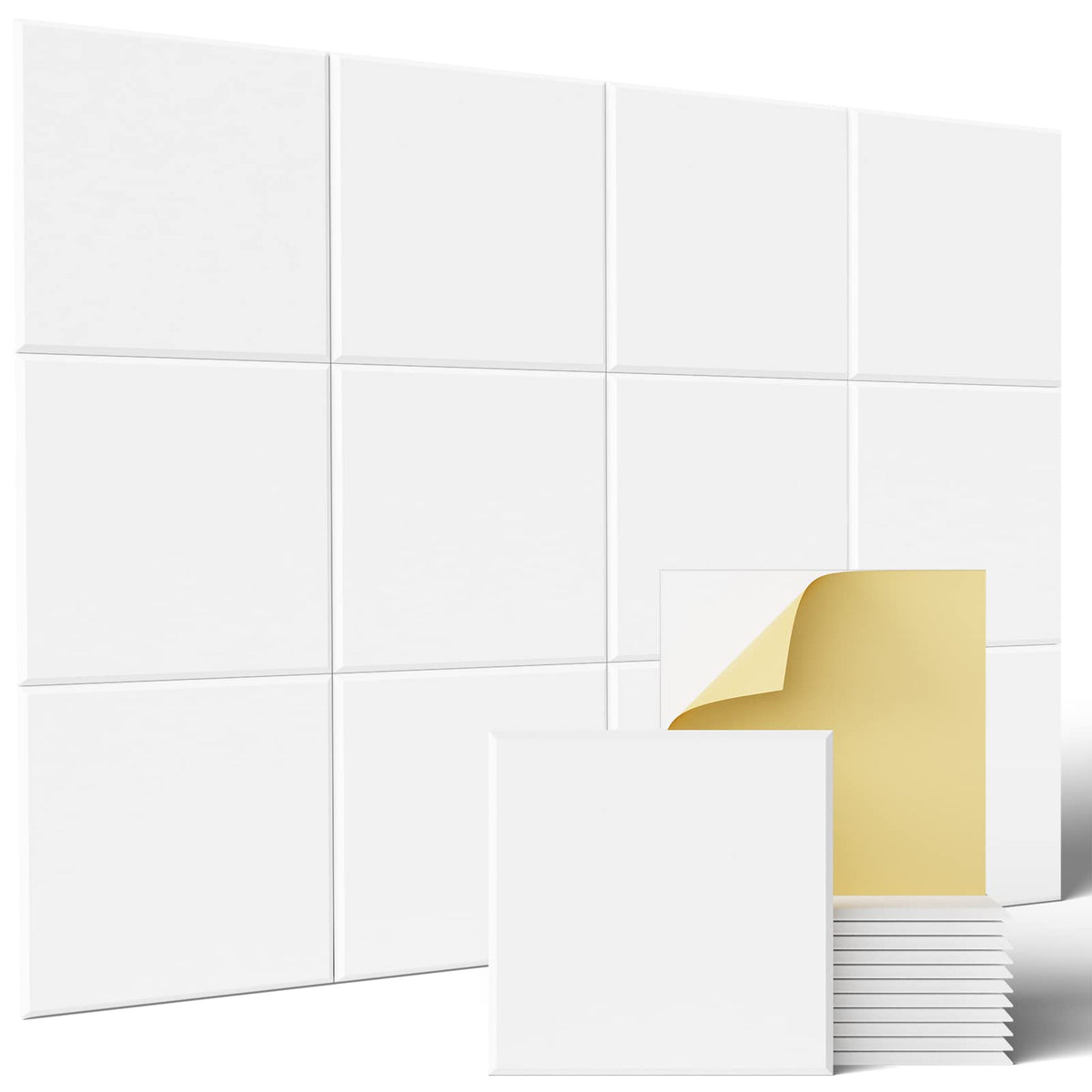 Sonicism 12 Pack Acoustic Wall Panels With Self-Adhesive, 12'' X 12'' X 0.4'' Sound Proof Foam Panels, Decorative Soundproof Wal