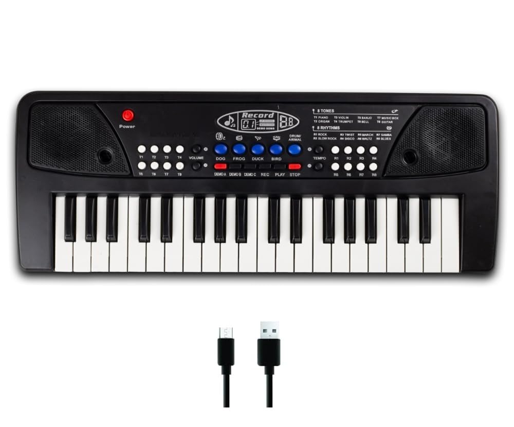 Electronic Keyboard Piano, 37 Keys, Black, 8 Tones, 8 Rhythms, With Usb Cable, Record And Playback Feature