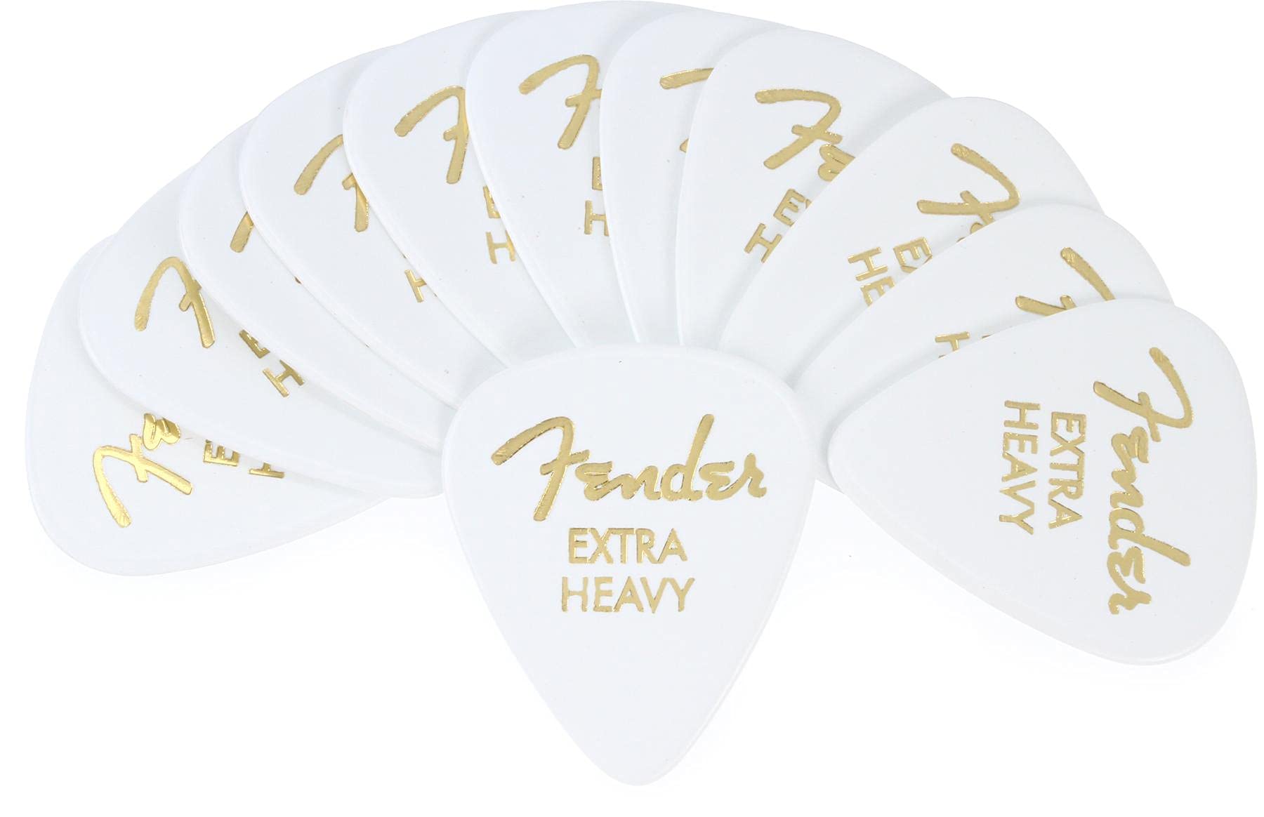 Fender Classic Celluloid Guitar Picks 351 Shape, White, Extra Heavy, 12-Pack