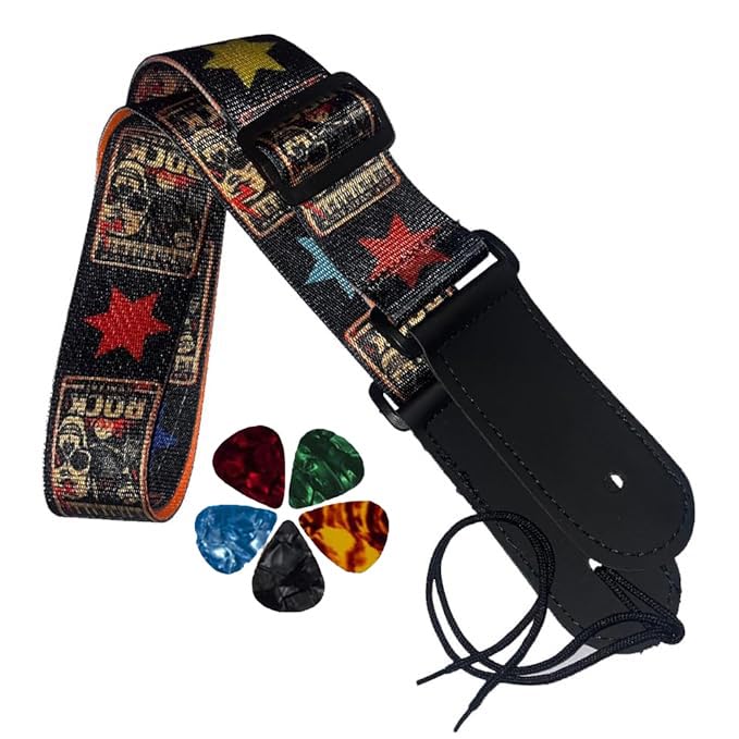 IMAGINEA Guitar Strap with PU Leather Ends | Modern & Comfortable Design | Adjustable Guitar Belt for Acoustic/Bass/Electric Gui