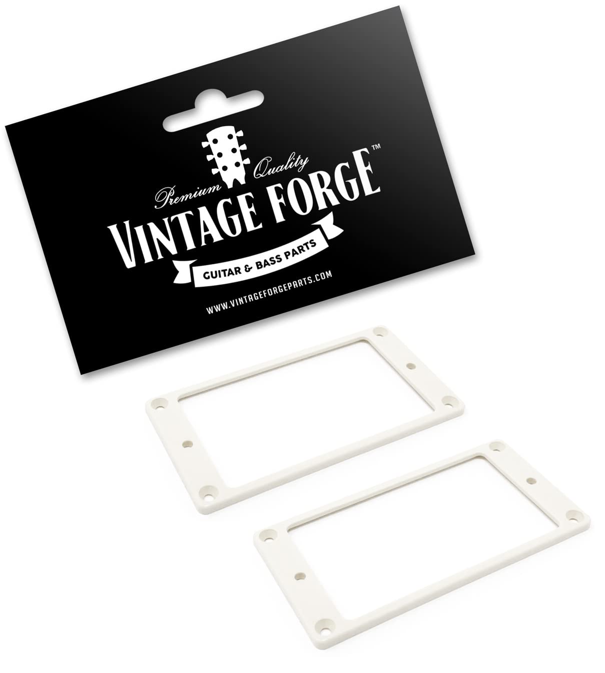 Vintage Forge Humbucker Pickup Mounting Ring for Import Guitars 1/8 Inch (89mm x 45mm x 3mm) 2-pack Flat Bottom HR3300F (White)