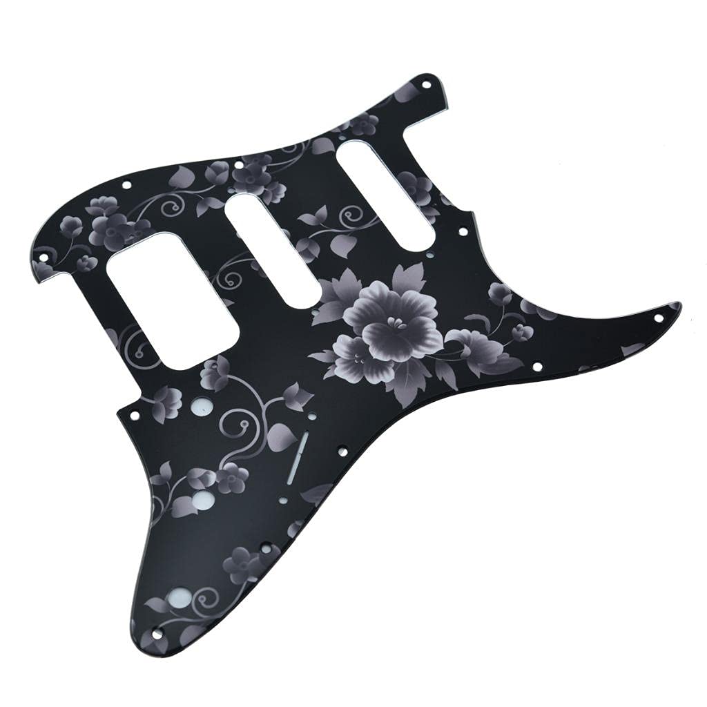 Dopro 11-Hole Strat HSS Guitar Pickguard 2-Screw Humbucking Pickup Mount for American FD Stratocaster Flower Pattern