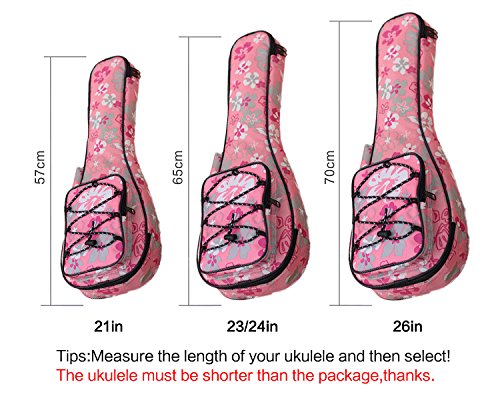 HOT SEAL 10MM Waterproof Durable Colorful Ukulele Case Bag with Storage (21in, Pink flowers)
