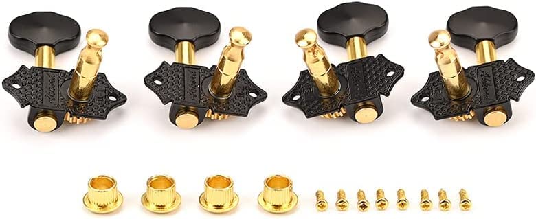 QYYQ Bass Guitar Black Plated Tuning Peg Machine Head Tuners 2R2L For 4 String Ukulele Gear Ratio 1:19