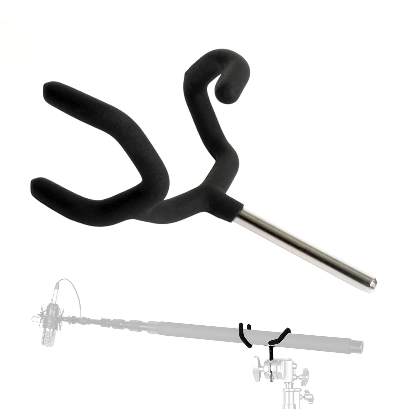 Metal Microphone Boom Pole Support Holder for C-Stands and Mic Stands,Non-Slip Matte Cradle Mount for Mic and Audio Equipment Fi