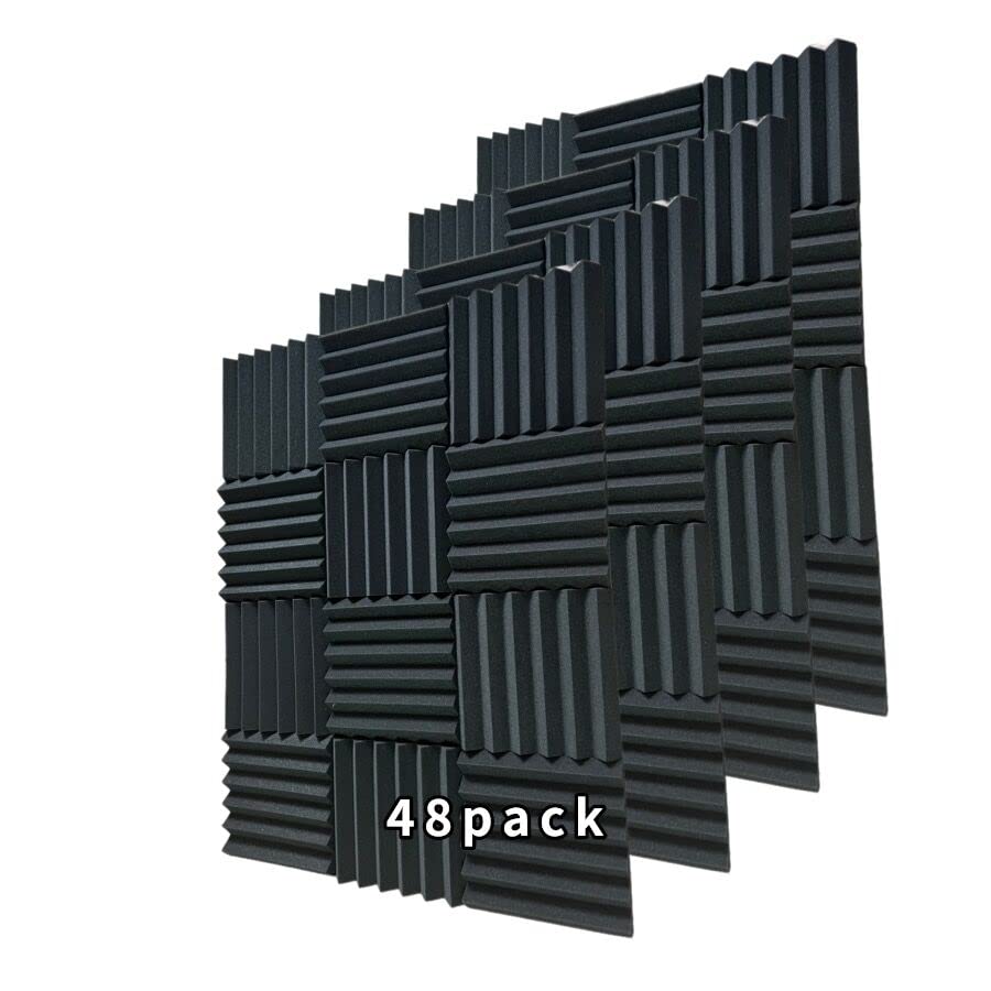 48 Pack Black12 ''X 12 ''X2'' Acoustic Panels Studio Soundproofing Foam Wedge Tiles