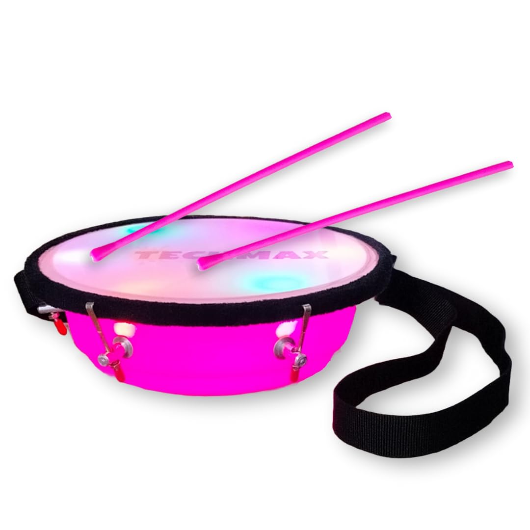 Lighting Dholak Tasha - Sensor Based - Rechargeable (Pink - Single Side - 9Inch)