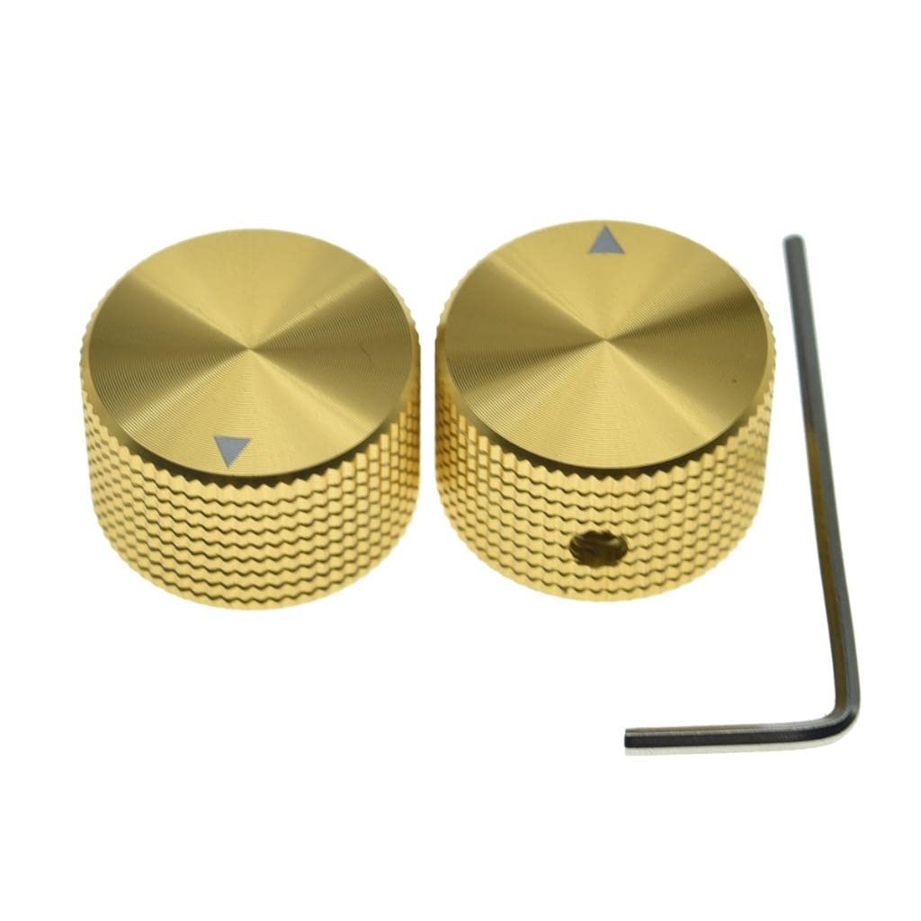 KAISH 2pcs 63/64(25mm) Diam. Aluminium Potentiometer Knobs 1/4 Universal Metal Pot Knobs with Indicator and Set Screw for Guitar