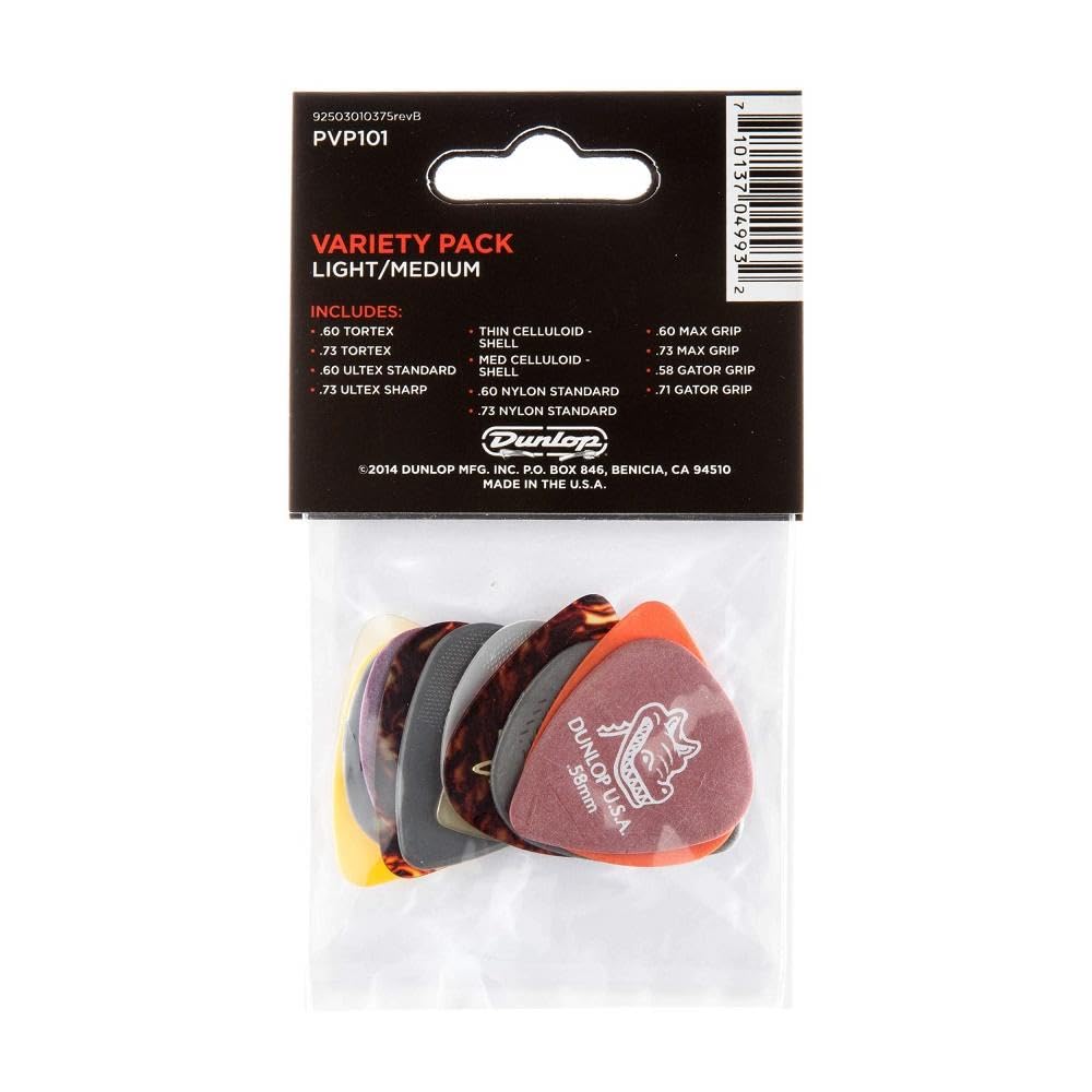 Dunlop Pick Variety Pack, Assorted, Light/Medium, 12/Player's Pack