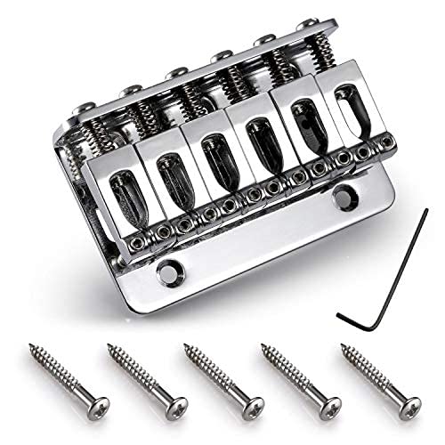 6 String 65Mm Metal Fixed Hardtail Saddle Bridge Top Load Guitar Tailpiece Compatible For Fender Strat Tele Electric Guitar, Chr