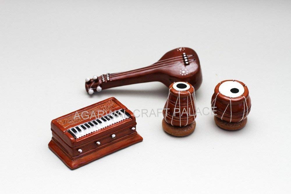 Agarwal Craft Palace Terracotta Clay Miniature Musical Instrument Set, Handmade Showpiece, Miniature Tabla, Sitar, Dholak, Harmo