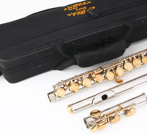 Glory Closed Hole C Flute With Case, Tuning Rod and Cloth,Joint Grease and Gloves, Nickel/Laquer