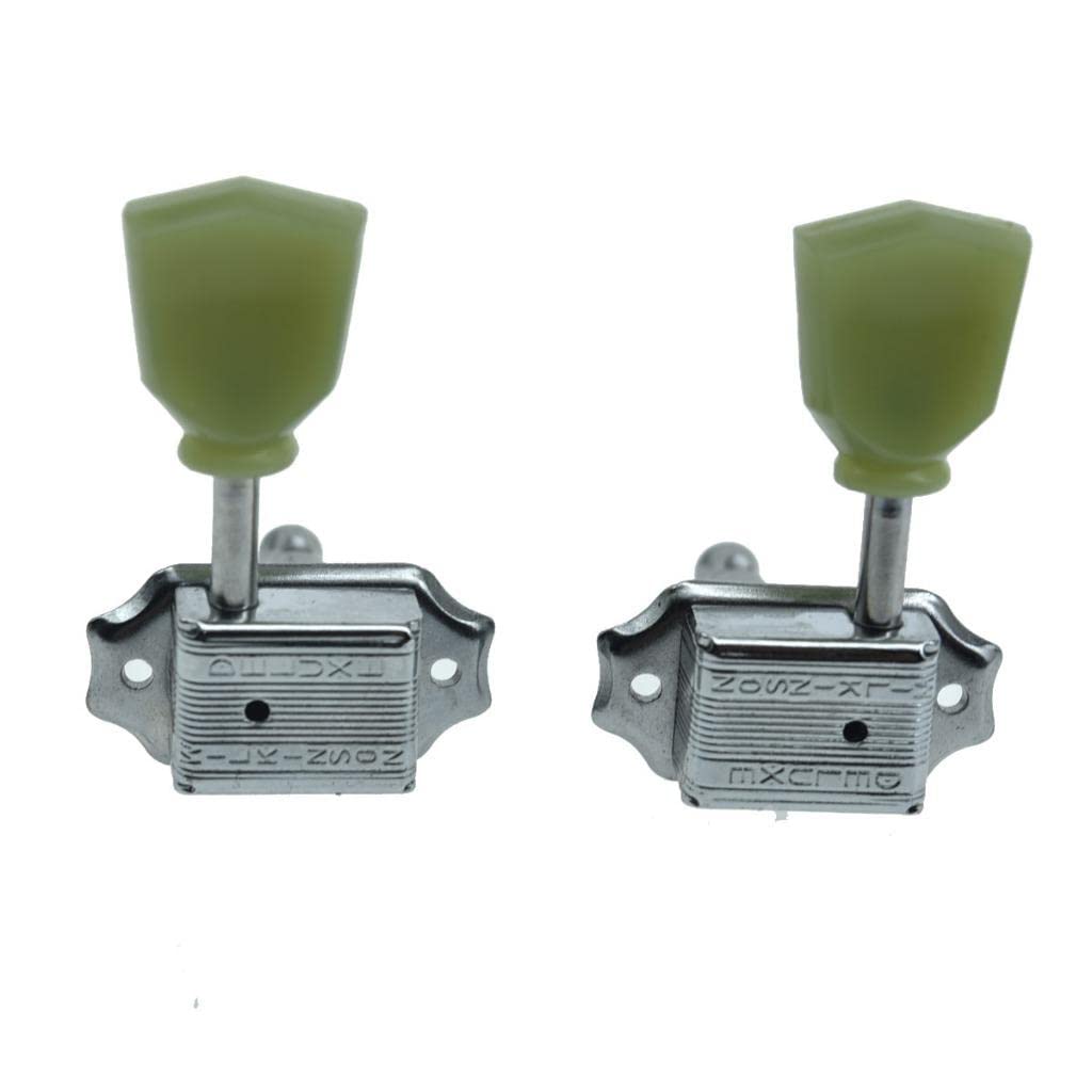 Wilkinson Chrome with Green Button 3x3 Deluxe Vintage Tuners Guitar Tuning Keys Machine Heads with Plastic Keystone Buttons for